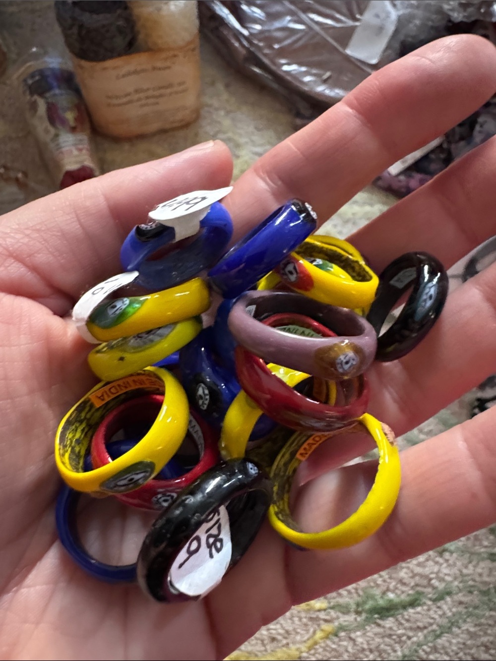 Colorful Mixed glass evil eye Rings Yellow, Blue, Black, Red